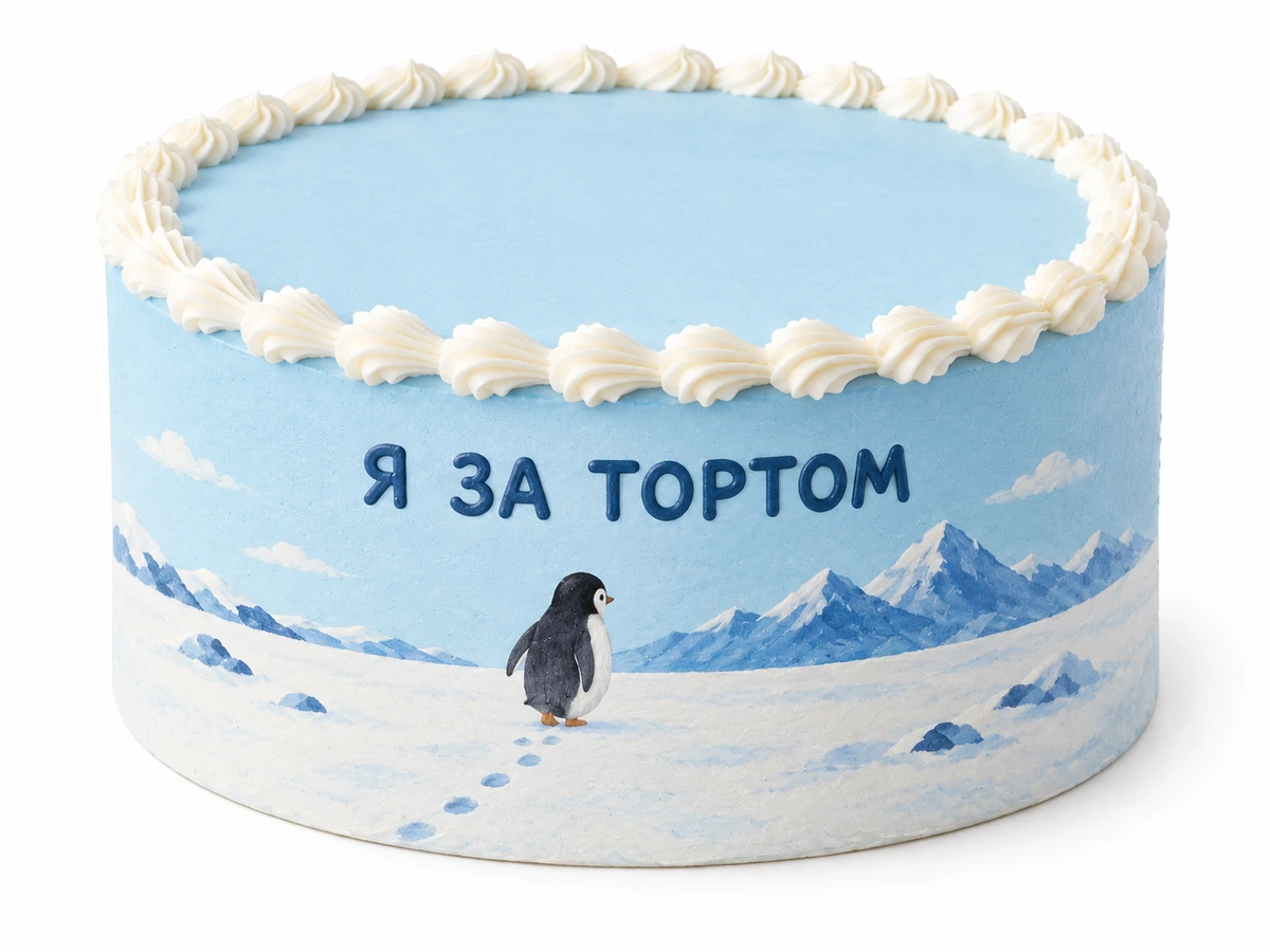 Ледяной голубой торт с пингвином «Я за тортом»